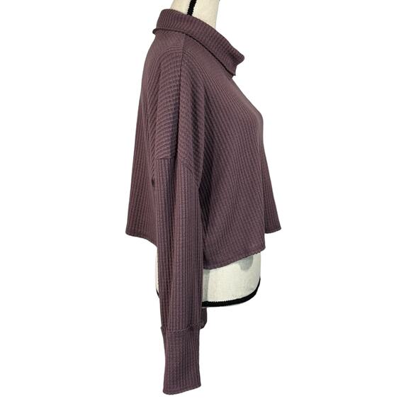 Wild Fable XX-Large Crop Top Waffle Knit Long Sleeve Cowl Neck Stretch Purple - Picture 3 of 7